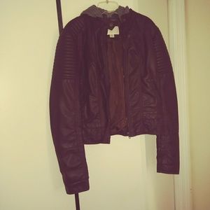 Faux leather jacket, with hood